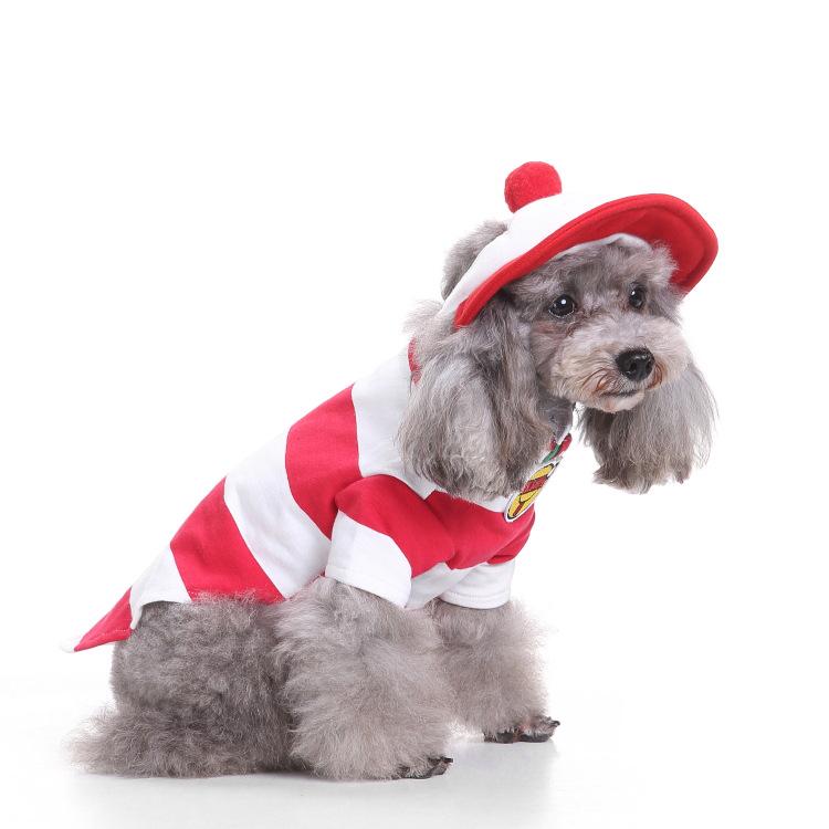 Striped holiday thickened pet supplies kitten puppy outing dog walking dress up winter heattech dog clothes
