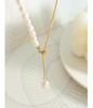 Retro Design Necklace: Titanium Steel with French Freshwater Pearl & Adjustable Tassel Pendant, Non-fading.