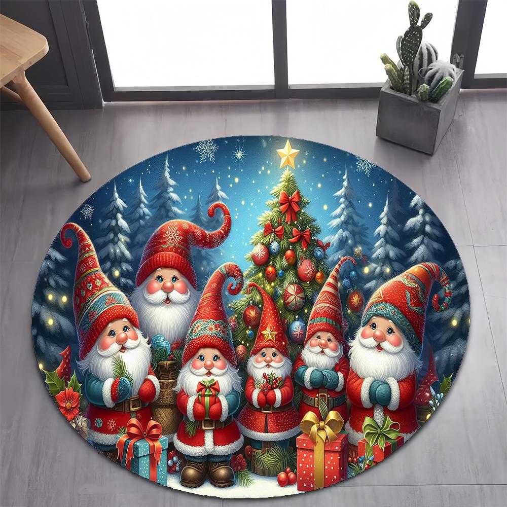Niedlicher Weihnachtsmann Frohe Weihnachten Baum Cartoon Festival Geschenk Runder Teppich für Schlafzimmer Wohnzimmer Dekoration, Dekor Bodenmatte
