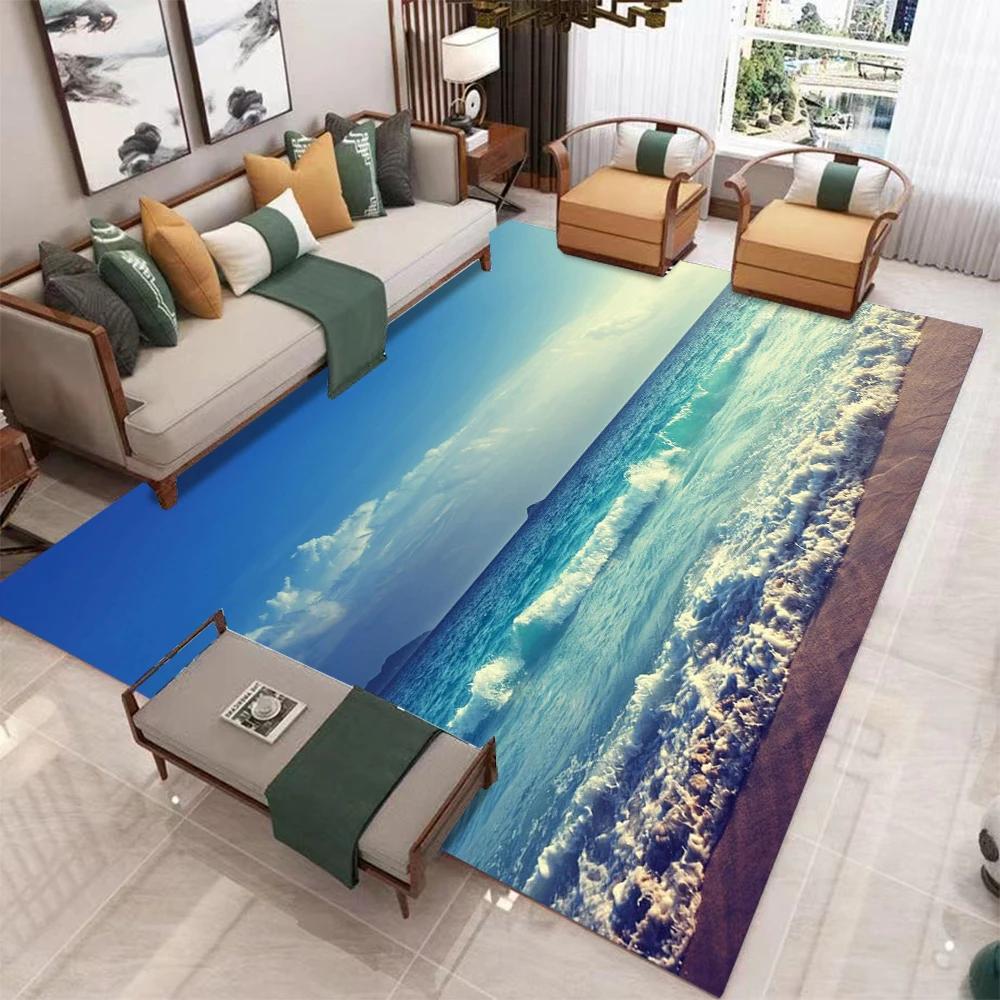 Sea Wave Printed Carpet for Home Living Room Decor Floor Mat Non-slip Bedroom Bedside Coffee Table Area Rugs Bathroom Doormat