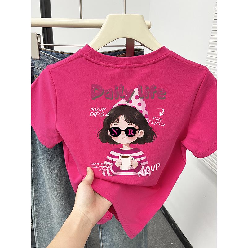 

Korean Style Cartoon Print Slimming Women s T-Shirt - Summer Short Sleeve Round Neck Top L