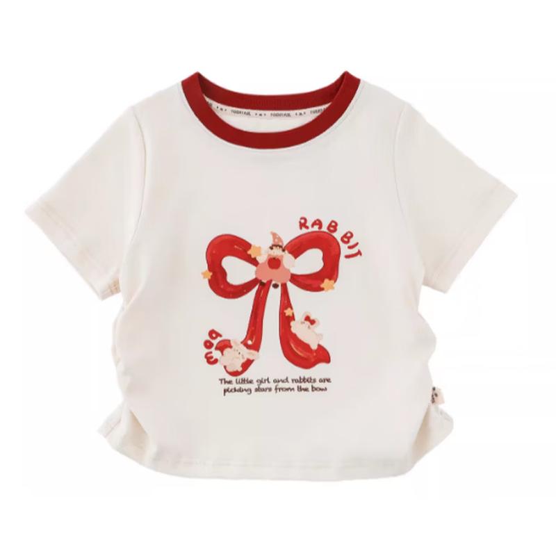 Youyou Girls' Cartoon Bow Short Sleeve T-Shirt