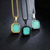 Stainless Steel Square Pendant Necklace Men Long Chain Layered Hip Hop Jewelry Geometric Titanium