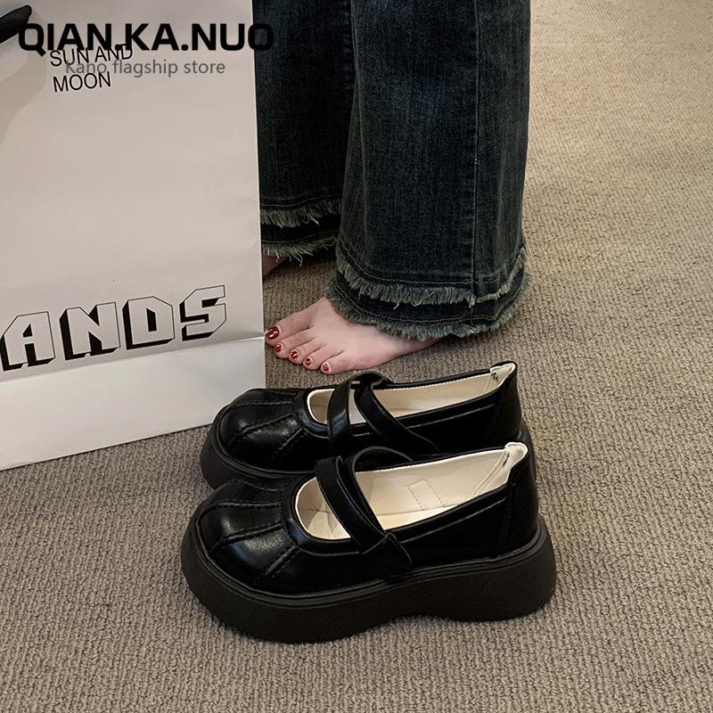College Style Brown Platform Small Leather Shoes Women'S Velcro Loafers Spring And Summer Wear Mary Jane Single