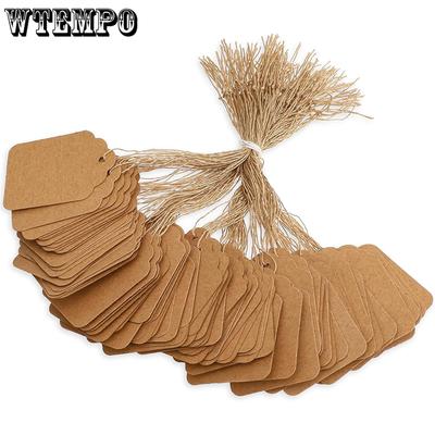 WTEMPO 500PCS Kraft Paper Gift Packaging Labels with Jute Twine Double-Sided Use Creative DIY Hanging Ornament Price Labels Craft Tags Labels