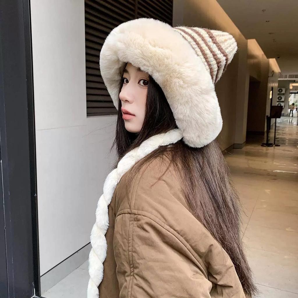 Plush Cap, Foreign Stripe, Double-layer Thickened Men's and Women's Pullover Hat, Outdoor Ear Protection, Warm Fashion Trend Hat