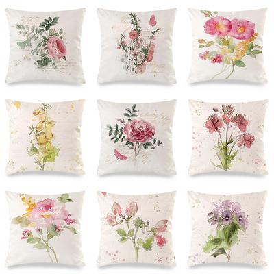 Watercolor Roses Flowers Digital Printing Short Plush Pillow Covers For Car Sofa Office Cushion Cover Home Goods 60X60Cm