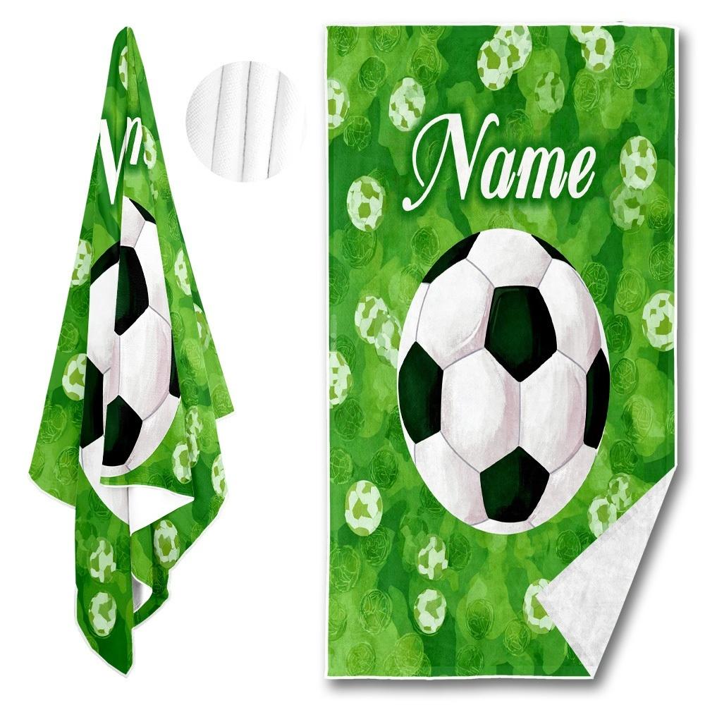 1 Stück Grüner Fußball Benutzerdefinierter Name Strandtuch Personalisiert Mikrofaser Weich Ultra Saugfähig 2D Flaches Handtuch Für Strand Reisen Camping