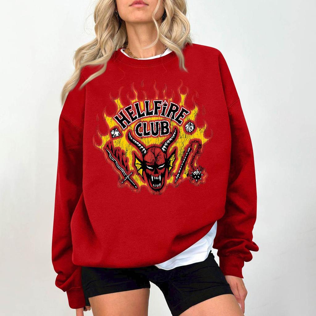 Dámská módní a ležérní mikina s dlouhým rukávem, kulatým výstřihem a potiskem