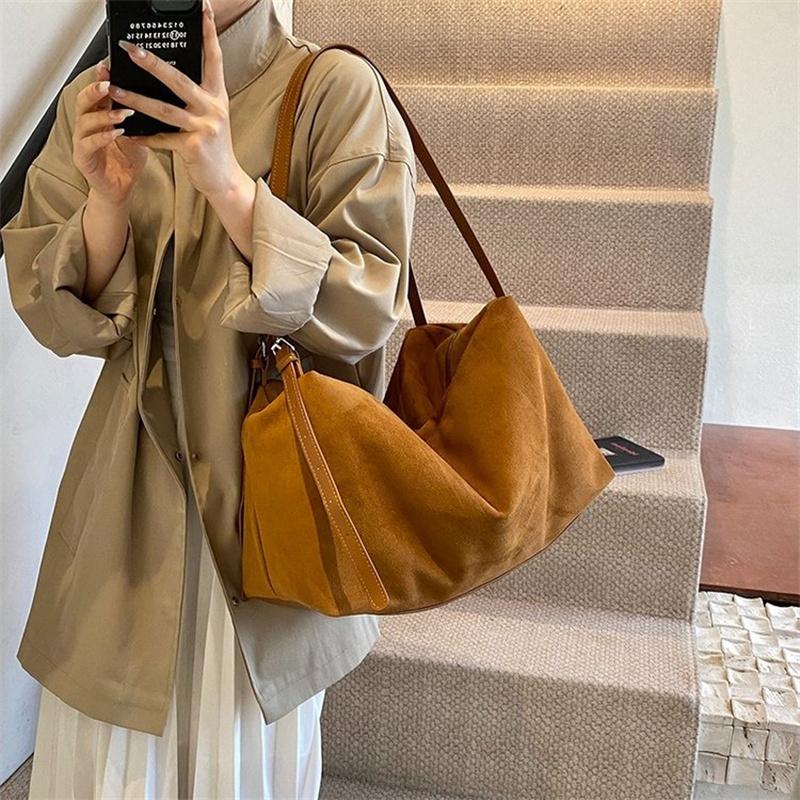 Yogodlns Autumn Winter Big Boston Luxury Designer Tote Soft Matte Suede Leather Women Handbag Female Shoulder Crossbody Bag