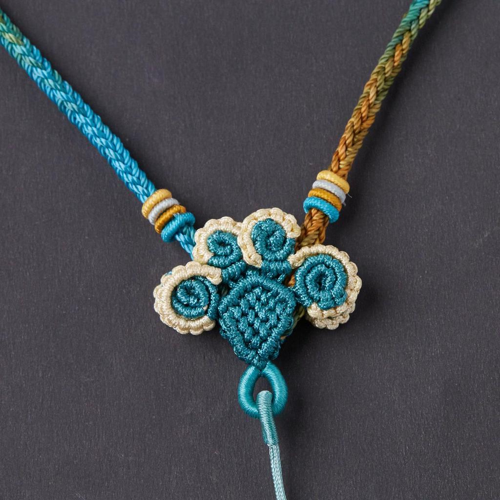 High-Quality Handmade Woven Phoenix Tail Knot Pendant Sweater Chain In A Thousand Miles of Rivers and Mountains Color