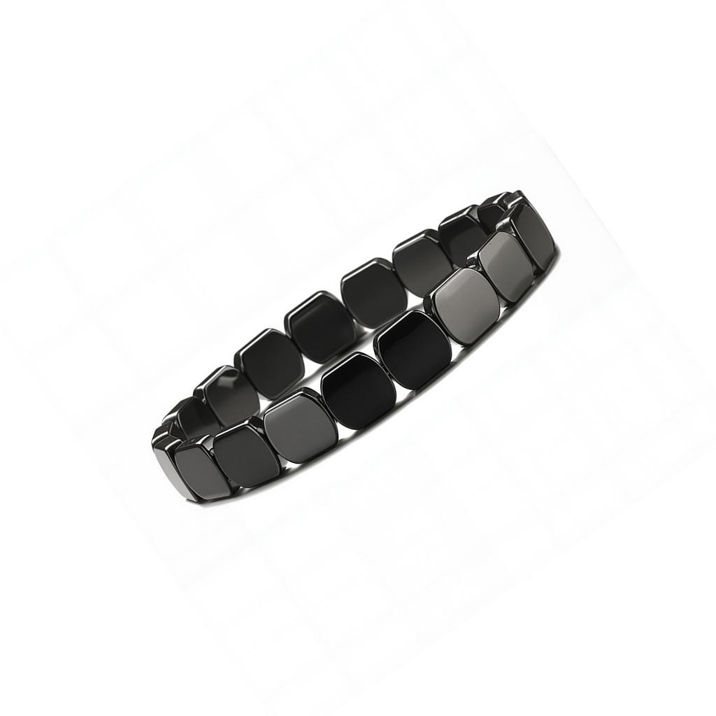 Black Hematite Beaded Bracelet Square Bead Handchain Elastic Cord Wristband Stretch Unisex Fashion Jewelry