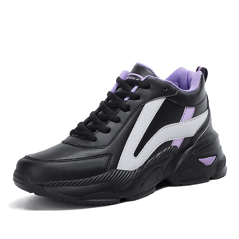 Ganzschwarze Leder-Sportschuhe für Damen: Wasserdichte, dicke Sohle, bequem, rutschfeste KFC Küchenarbeitschuhe für Frühling und Herbst.