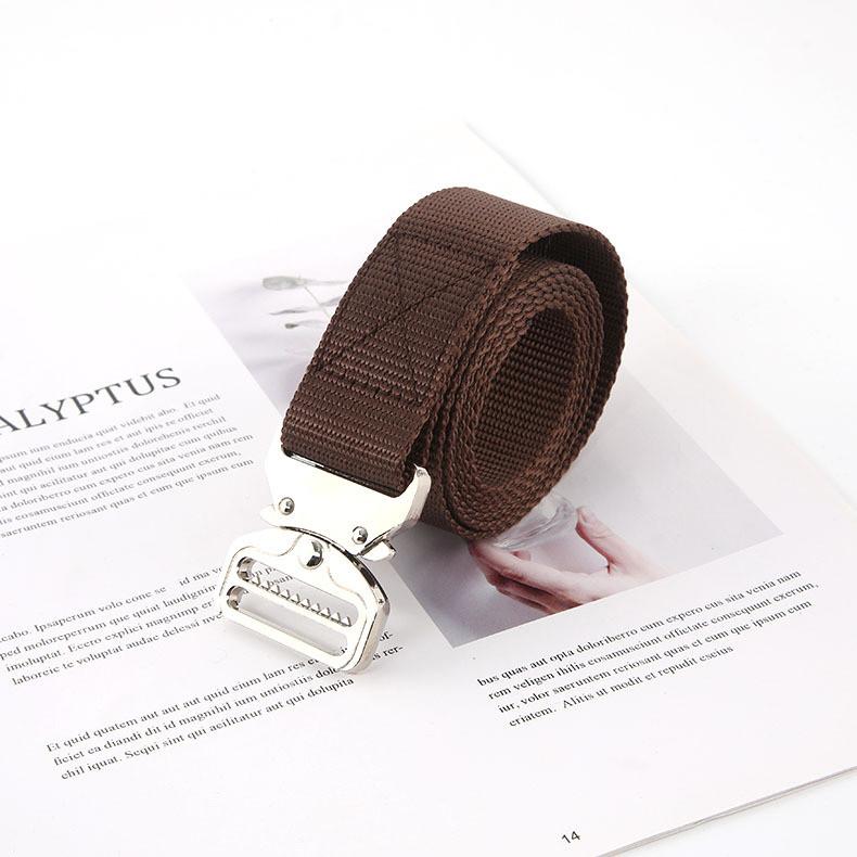 Solid Color Durable Canvas Belt With Fastopen Plastic Buckle For Leisure Sports