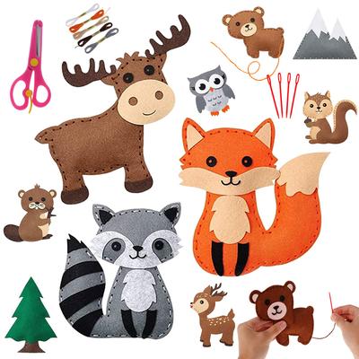 ערכת יצירה לתפירת חיות מפרווה צמר צעצועים יער יצורים בעלי חיים מפרווה צמר לתפירה DIY לילדים מתחילים סט תפירה חינוכי צעצוע אומנות לבנות