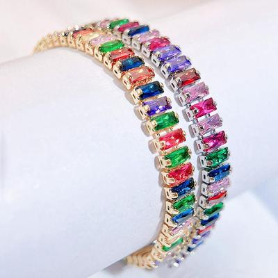 CMM Moda Donna Bianco Dorato Multicolor Rettangolo Forma Zircone Bracciale Tennis Gioielli per Festa di Nozze