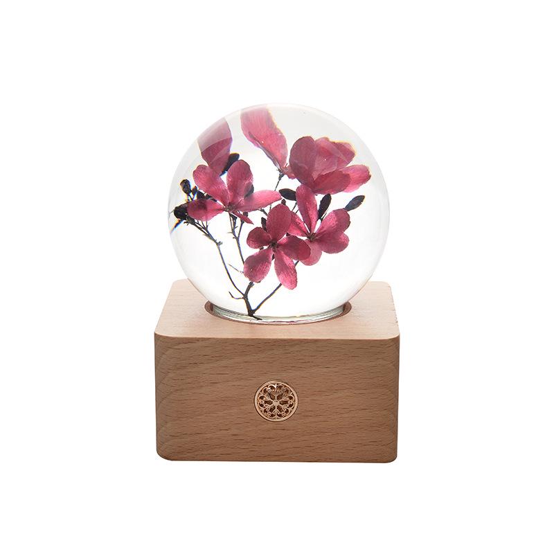 Dandelion Preserved Flower Night Light - Wooden Crystal Ball for Christmas & Birthday Gifts