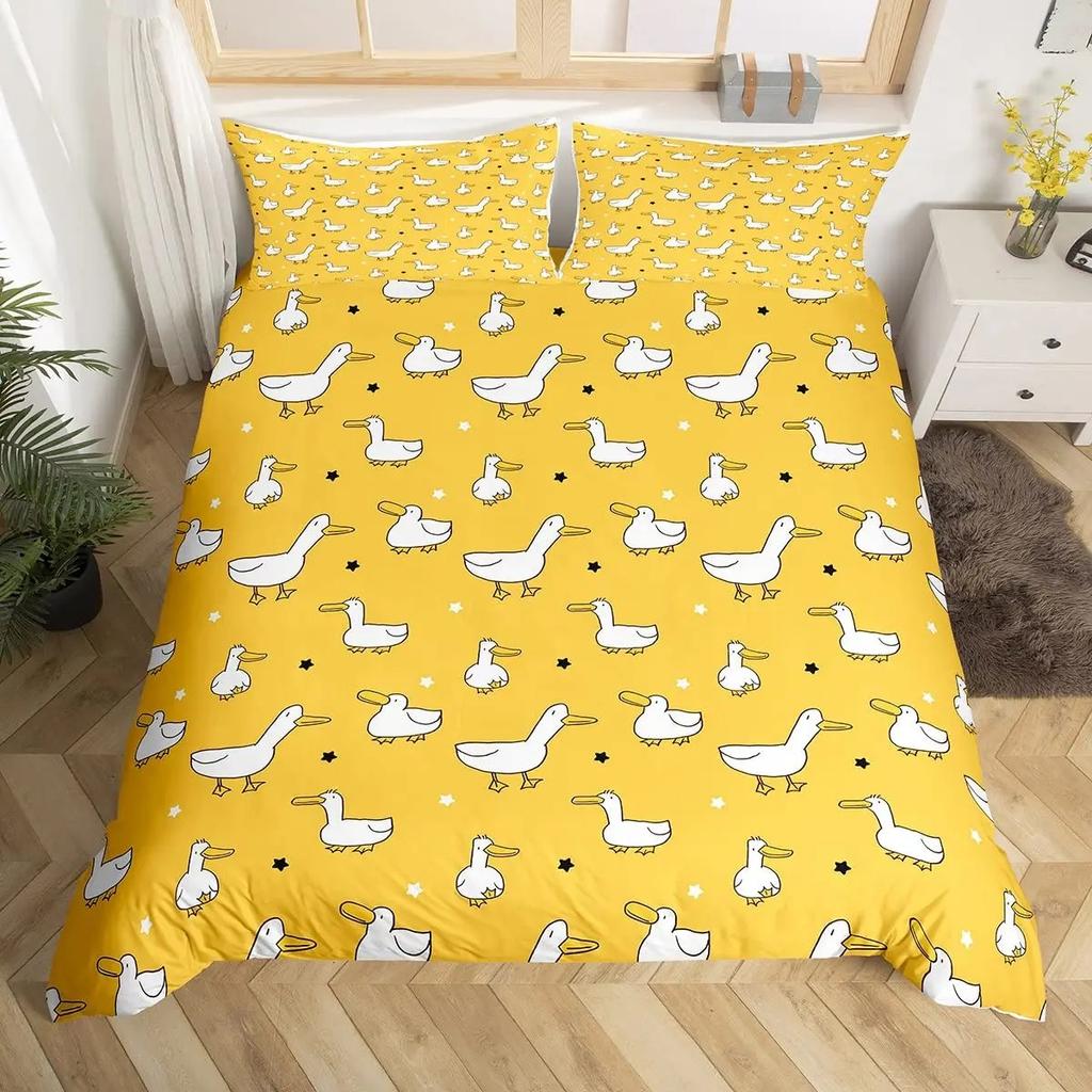 Colorful Duck Bedding Set Kids Cartoon Ducks Duvet Cover Graffiti Rustic Animal Comforter Cover Farmhouse Animal Quilt Cover