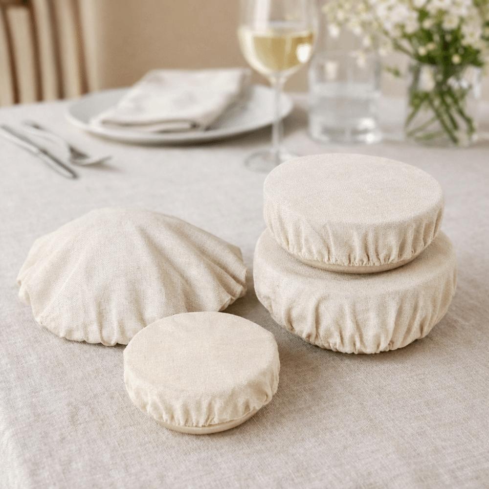 4pcs Elastic Edges Linen Dust Cover Reusable Food Storage Bowl Lid  Canning