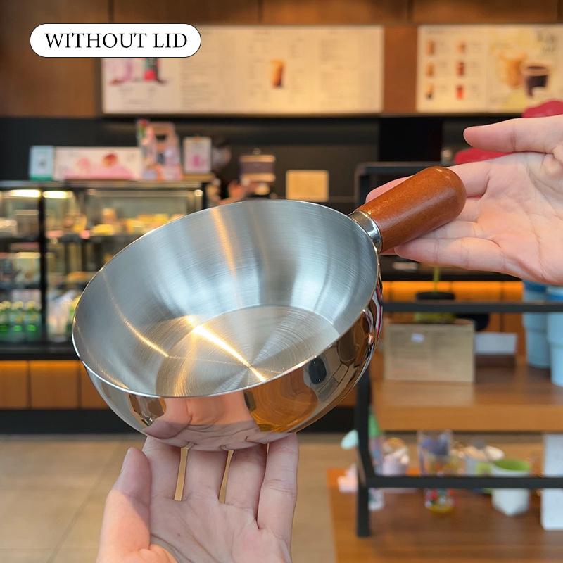 Stainless Steel Milk Pot With Wooden Handle, Compact Cooking Pot, Suitable For Frying Eggs And Heating Milk. Made Of Stainless S