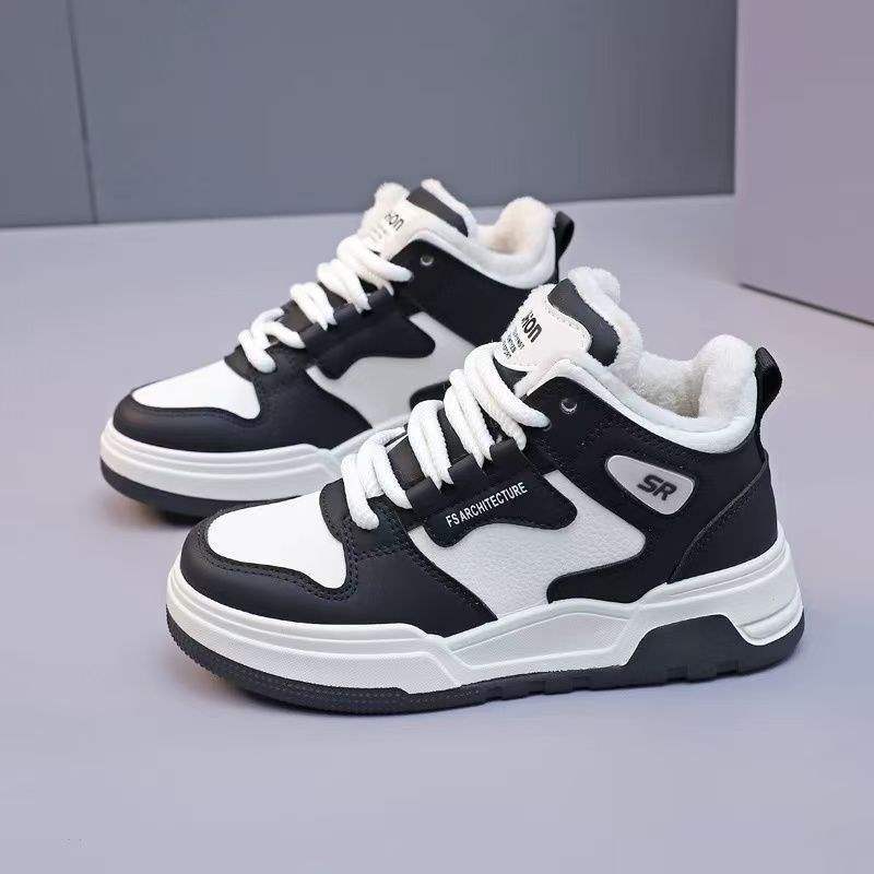 Hohe Baumwollschuhe 2025 Winter neue Samt verdickte Board-Schuhe vielseitige lässige Sportschuhe warme kleine weiße Schuhe