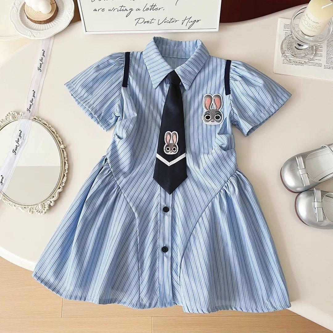 Girls Summer Striped Polo Dress Short Sleeve Shirt Dress Kids Princess 90