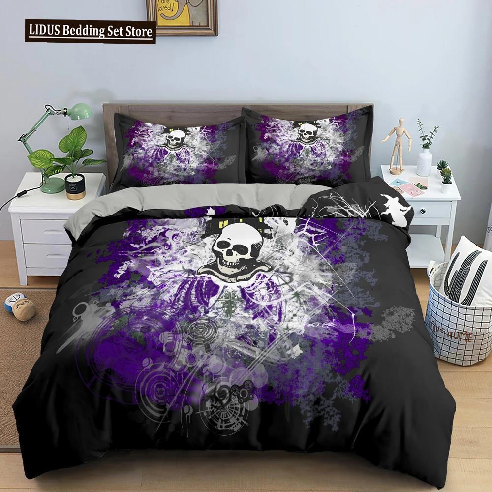 3D Skull Print Bedding Set Skeleton Down Duvet Cover Large Size Quilt 2/3 pcs Gemini Bedroom Decor