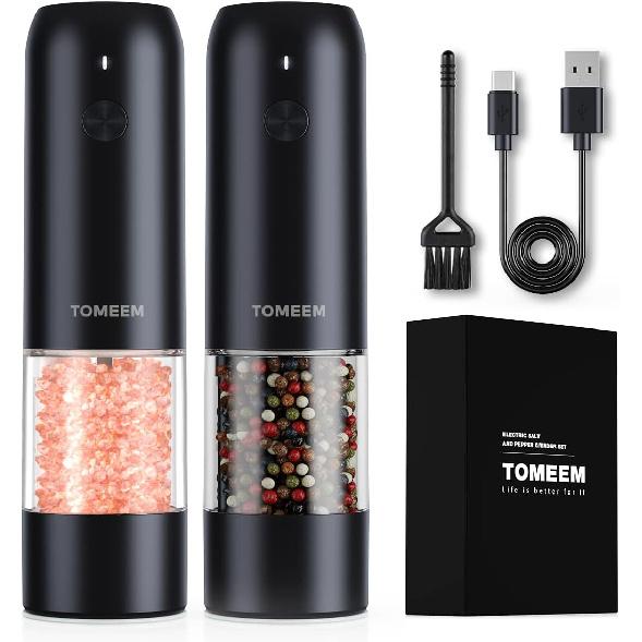 Upgraded Larger Capacity: Electric Salt and Pepper Grinder Set Rechargeable with LED lights - Stainless Steel Automatic Pepper and Salt Grinder