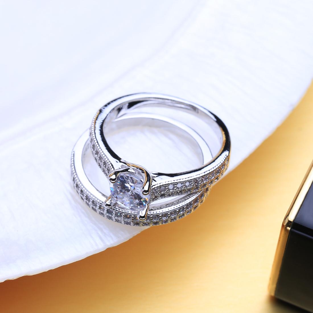 LSOOYH Женский набор обручальных колец с кубическим цирконием CZ и платиновым покрытием — фото 2