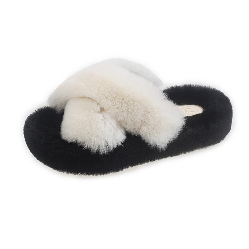 

2024 осень и зима новый повседневный крест мода инс ниша толстая подошва увеличение роста универсальные тапочки для волос из натуральных волос женские 35