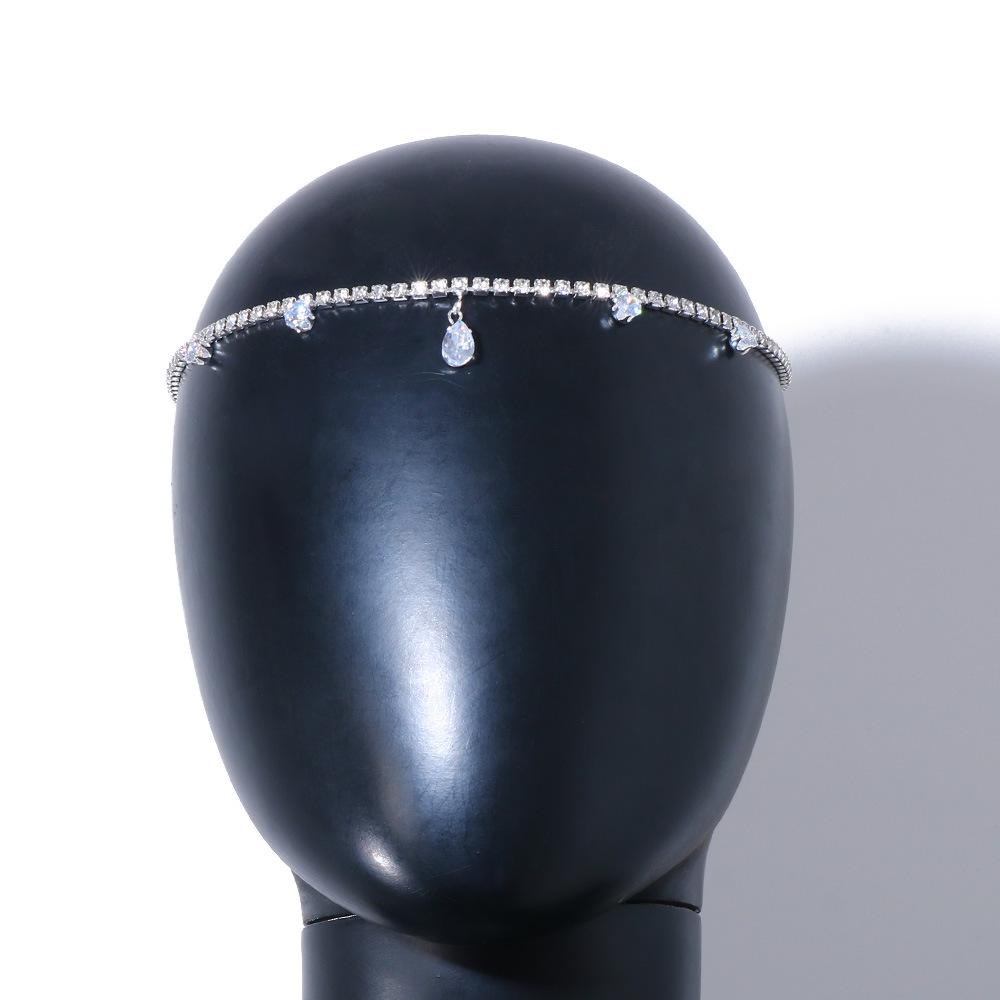 StoneFans Zircon Pendant Head Chain Indian Jewelry Ornament Headdress Crystal Headwear Gift Wedding Tiaras for Brides Headband