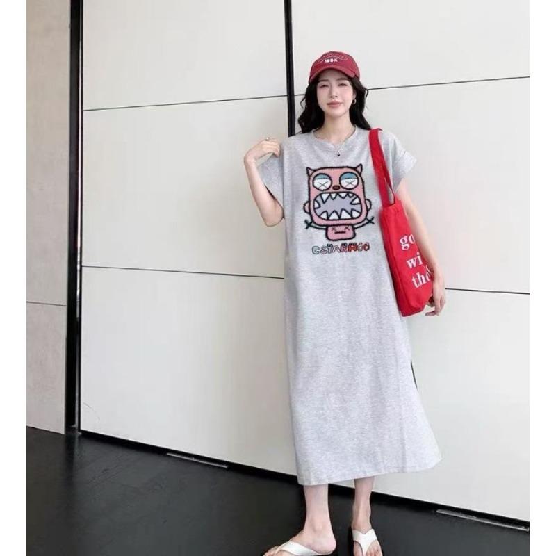 

Short-sleeved Loose-fitting Dress, Casual Knee-length T-shirt Dress, Mid-length Dress 4XL сірий колір