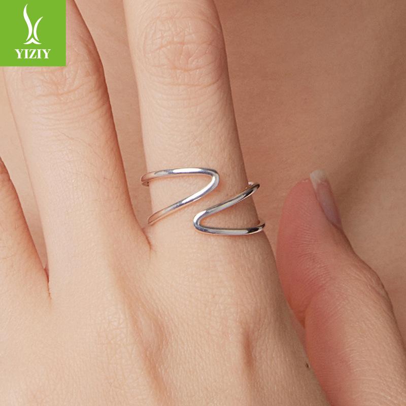 Personalized Double-Layer Staggered Open Ring Men'S And Women'S Popular S925 Sterling Silver Line Ring