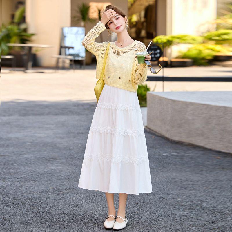

2026 Fashion Knit Camisole Top & Skirt Two-Piece Set – Summer/Autumn Style Yellow Knit Top