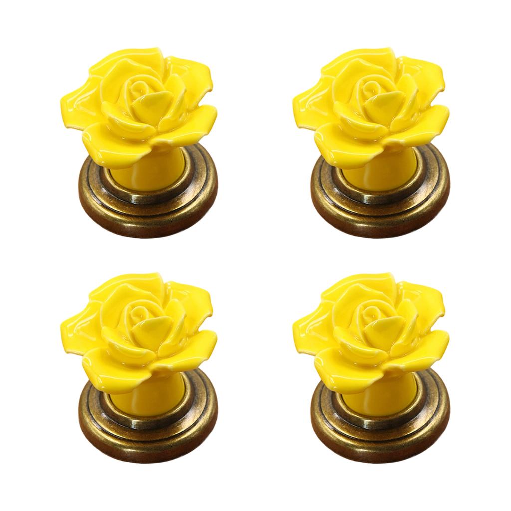 4Pcs Elegant Florals Ceramics Cabinets Knobs With Zinc Alloy Screws for Furniture Wardrobe Dresser Drawer Handles Use
