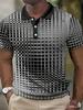 Casual Geometric Block Print Short Sleeve Zip Collar Polo Shirt for Men