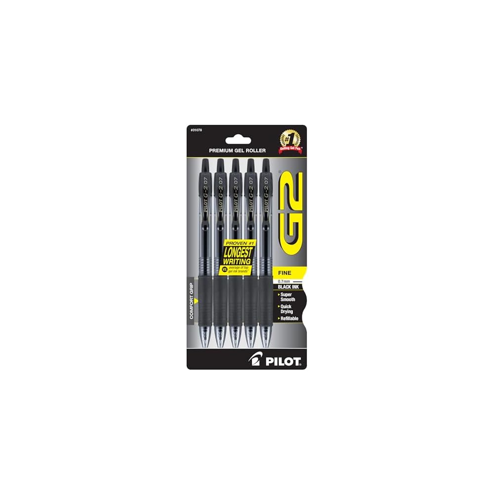 

Pilot G2 Premium Gel Ink Rollerball Pens 5-Pack Black Ink Smooth Writing