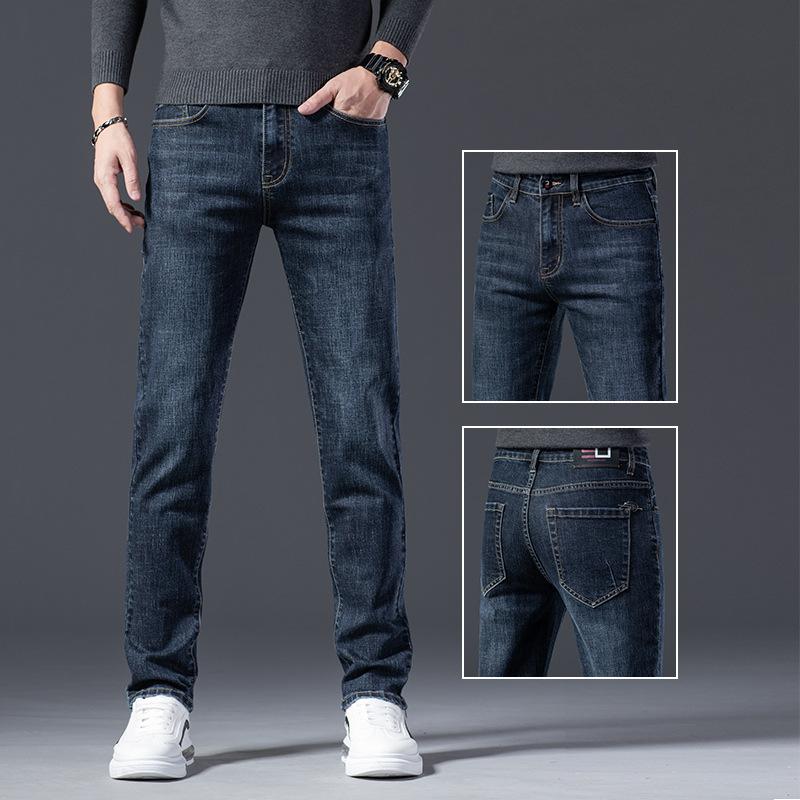 Mittelhohe Jeans Herren Locker Gerade Trend Vielseitig Elastisch Lässige Lange Hosen