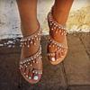Sommer Neu Damen Große Größen Flache Strandsandalen Runde Zehenpartie Perlen Zehenschlaufe Mode Freizeit Schuhe
