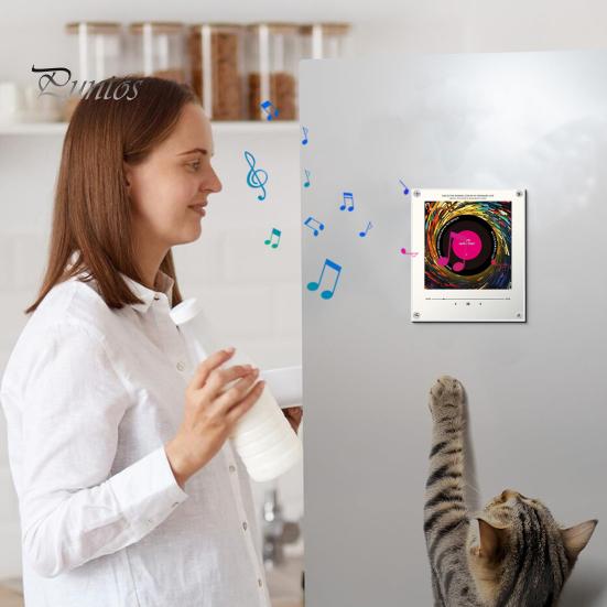 Home Kitchen Music Box Magnetic Refrigerator Player, NFC Enabled Vinyl Record Fridge Magnet, Acrylic Decorative Magnet with Light LED Light,