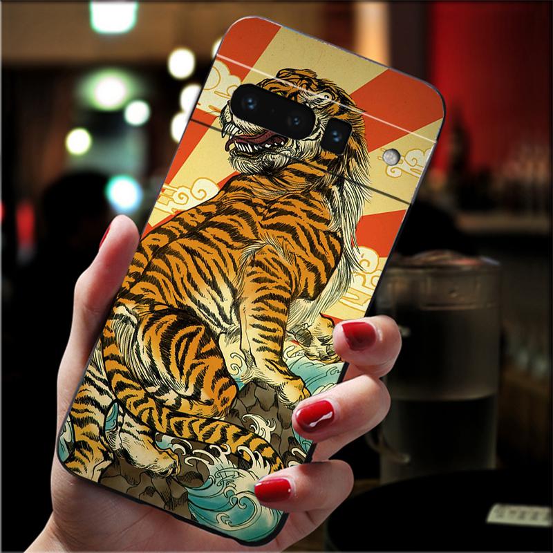 Phone Case For Google Pixel 10 9 Pro XL 9A 8 7 6 Pro Pixel 8A 7A 6A Pixel 8 7 6 5 Japanese ukiyo-e Art Panther leopard Tiger