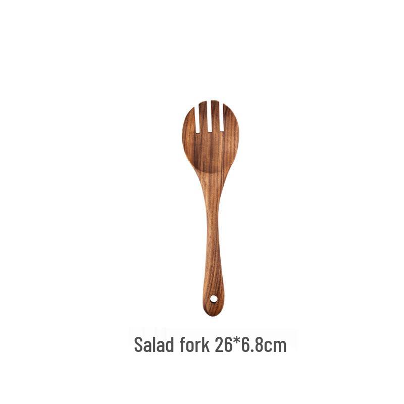 Non-Stick Pan Special: Teak & Acacia Wood Spatula, Stir-Fry Set, Salad Fork & Slotted Spoon