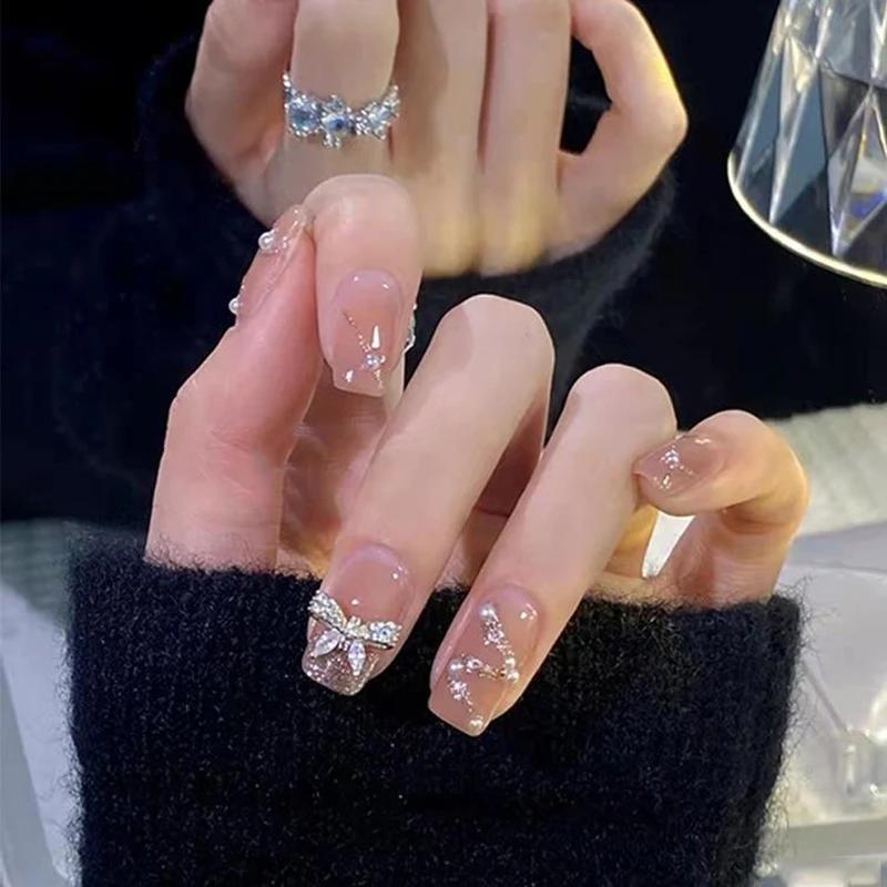 Press On Acrylic Fake Nails Set with Glue High Quality Handmade Nail Extension French Tips Woman False Short Nails Press Ons