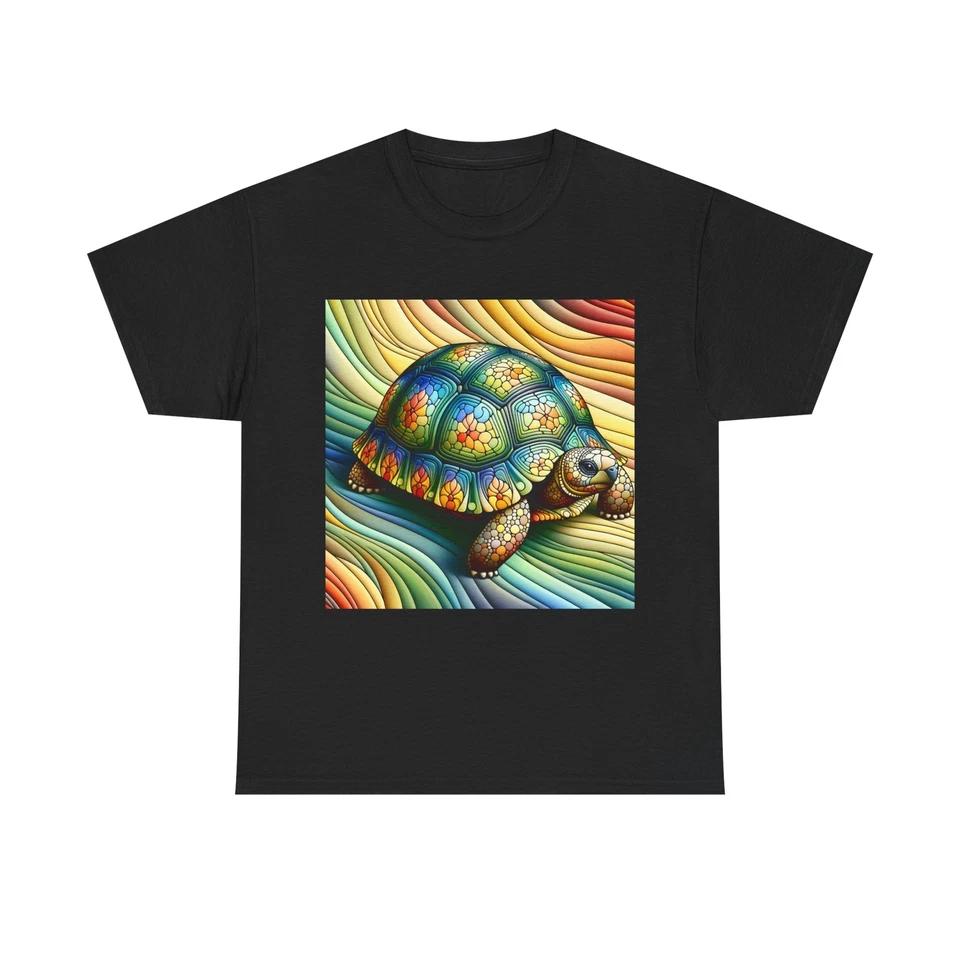 Unisex Adult T Shirt Whimsical Tortoise in Mosaic Shell S