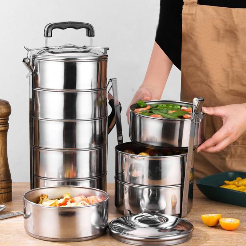 2/3/4/5 Layers Stainless Steel Lunch Box Lunch Container Heatable Portable Lunch Box Outdoor Thickened Large Capacity Pot