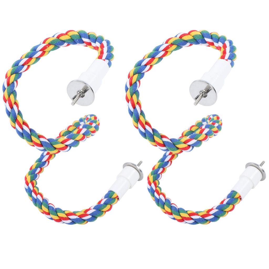2Pcs Bird Rope Perches Brightly Colored Handmade Chew Toy Parrot Swings Spiral Stand80CM