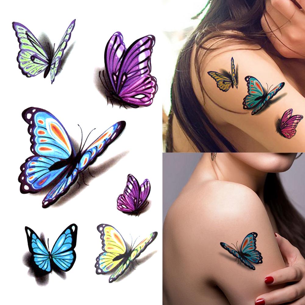 Wasserdicht Temporäre 3D Schmetterling Tattoo Farbe Flash Trendy Hals Hand  Schulter Gefälschte Tattoo Aufkleber, image size:1001x1001