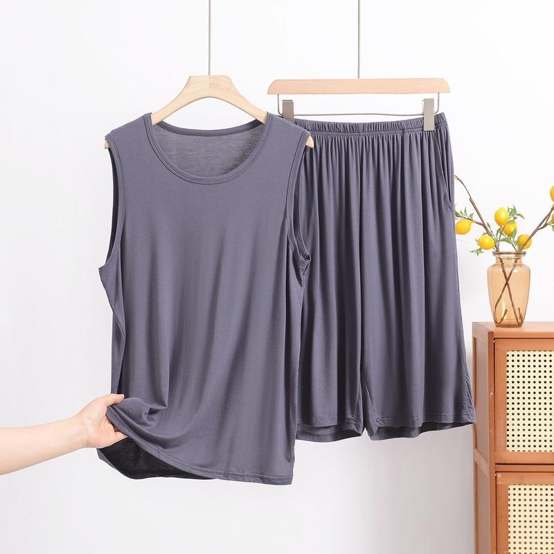 

Мужской модальный жилет с шортами, летний свободный большого размера, футболка без рукавов, внешний карман, домашняя пижама, комплект брюк 8XL темно серый