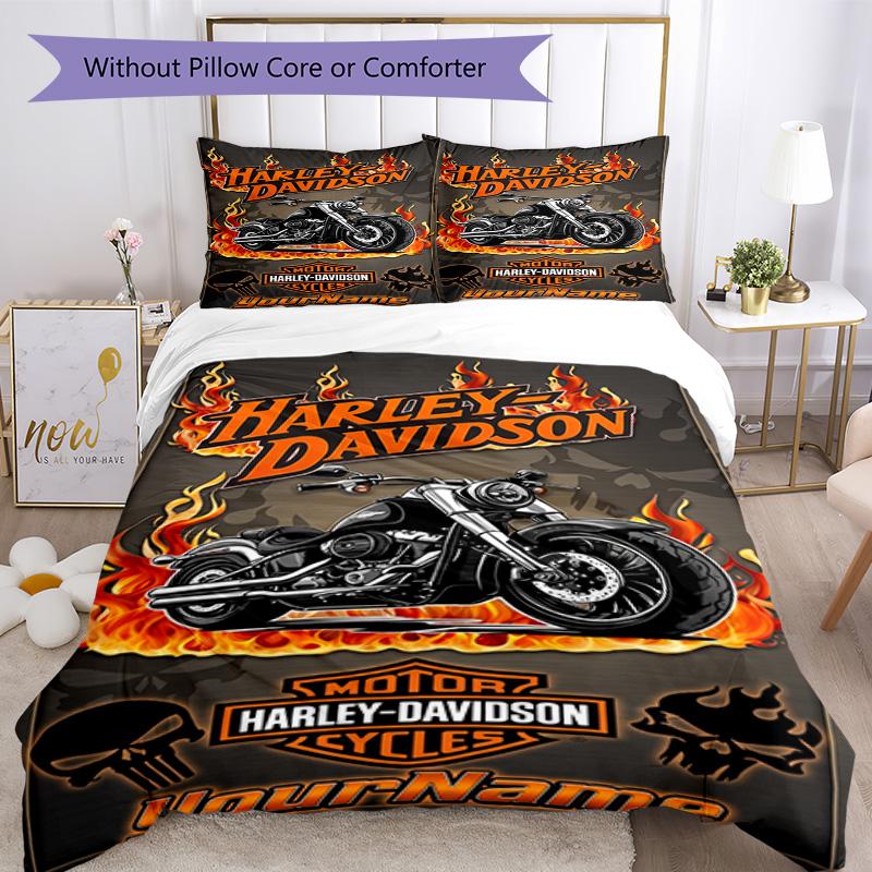 Motociclette Harley-Davidson Personalizza il tuo nome Set Biancheria da Letto Copripiumino Traspirante con Federe Decorazione per la Casa Regalo di Compleanno