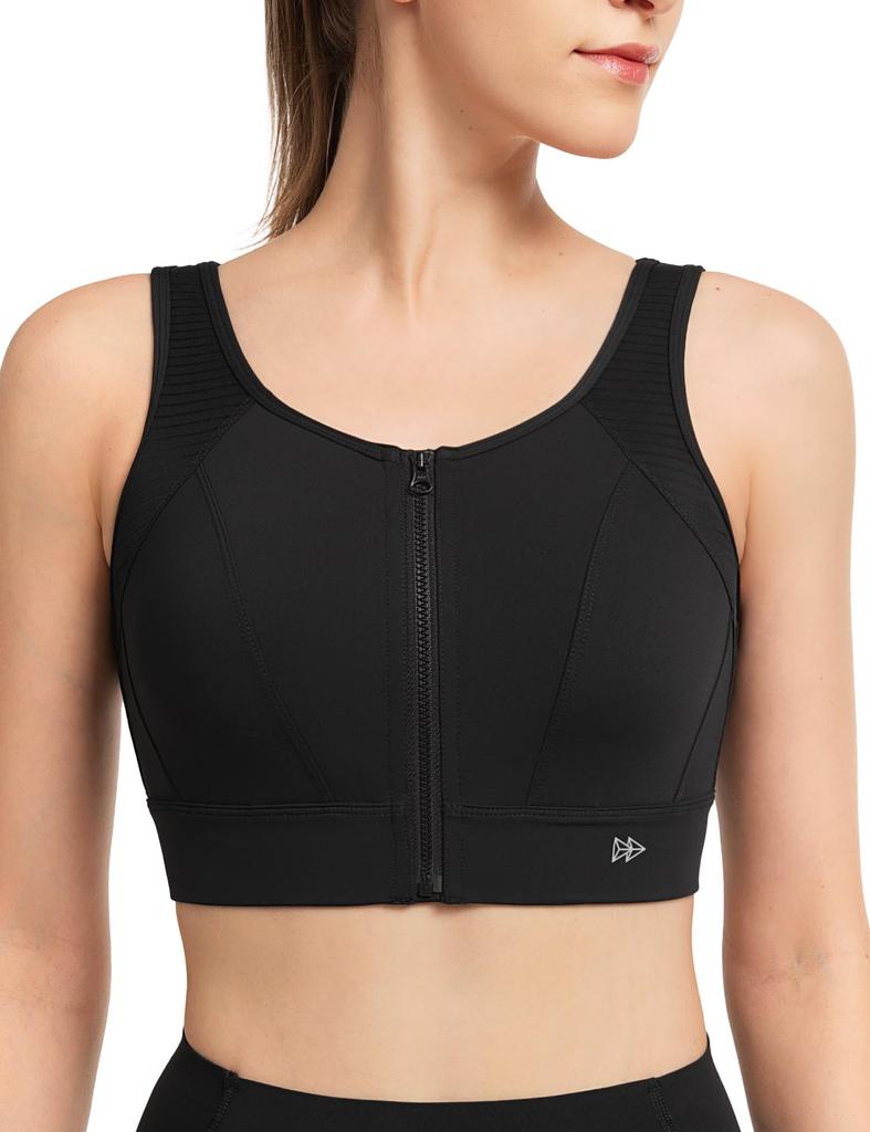 Yvette Sports and High No for and Gym Size Black Women's Bra, Adjustable, Wireless, One-Piece Front-Opening, Support, Sway, Workouts, Running, Use,